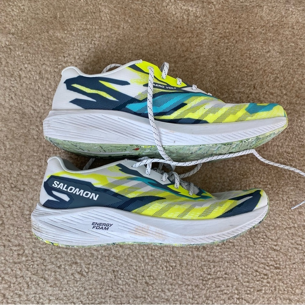 Salomon Men’s Aero Volt Running Shoes White China/Blue/Safety Yellow Size 12.5 - Picture 4 of 10